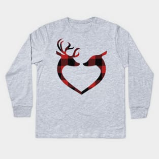 Red Plaid Deer Buck and Doe Heart Winter Gifts: Pillows, Bedding, Mugs & More! Kids Long Sleeve T-Shirt